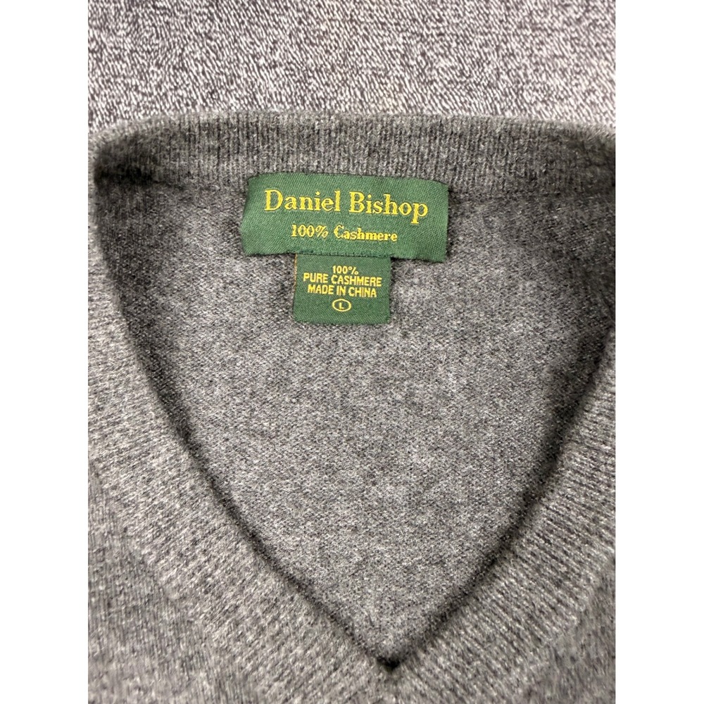 Daniel Bishop 100% Cashmere V-Neck Sweater Mens Large Heather Grey Knit L - Picture 3 of 6